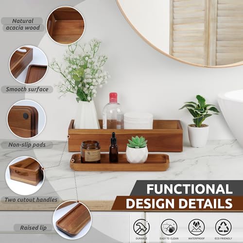 Toilet Tank Topper & Vanity Tray, Natural Acacia Wood Decor Set - view 3