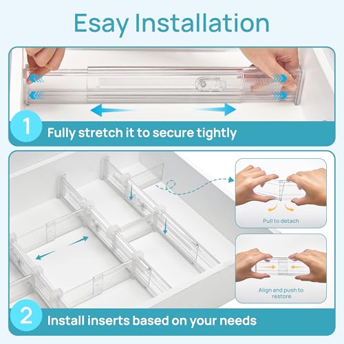 2.36” Drawer Dividers with Expandable Inserts and 44 PCS Clear Plastic Drawer Organizers Set - view 6