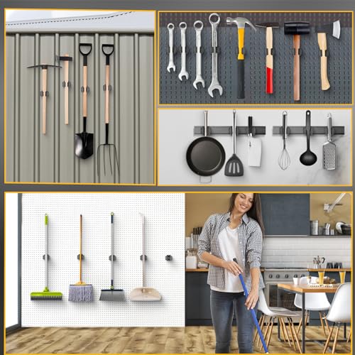 Upgraded Magnetic Broom and Mop Holder Wall Mount, Space-Saving Heavy Duty No Drill Over the Door Broom Gripper RV Camper Wall Organizer,Black,4 Pcs - view 2