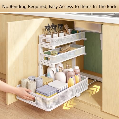 Under Sink Organizer, 2-Pack 3-tier Under Sink Storage Organizer Adjustable Height Easy Assembly Pull Out Cabinet Organizers Basket for Bathroom Kitchen Pantry Home Organization - view 3