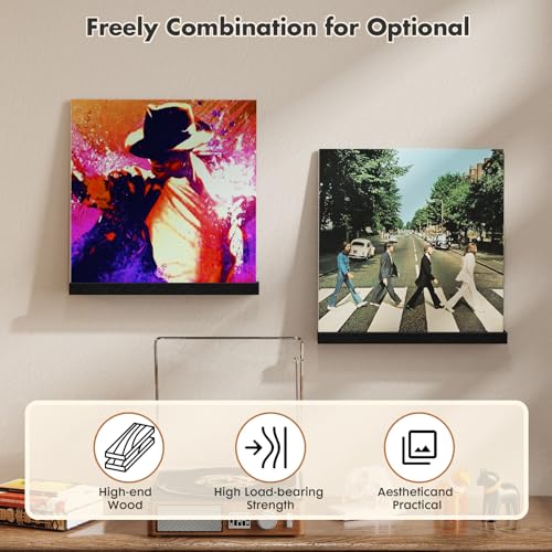 Vinyl Record Shelf Wall Mount, 6 Pack Album Record Holder Wall, 12 inch Vinyl Record Storage Shelves Wall, Wood Record Display for Living Room(Black) - view 3