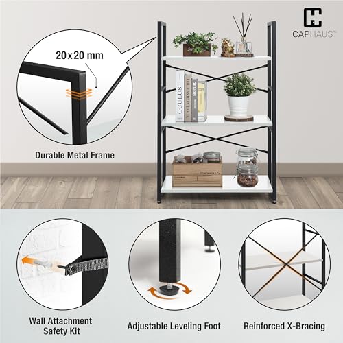 3 Tier Small Bookshelf, 24 Inch Width Free Standing Shelf, Bookcase Shelf Storage Organizer, Industrial Book Shelves for Home Office, Living Room, White Shelves & Metal Frame - view 5