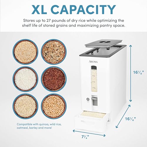 Housewares 27lbs Large Rice Dispenser, 7.25 x 16.5 x 16.5 inches, White - view 3