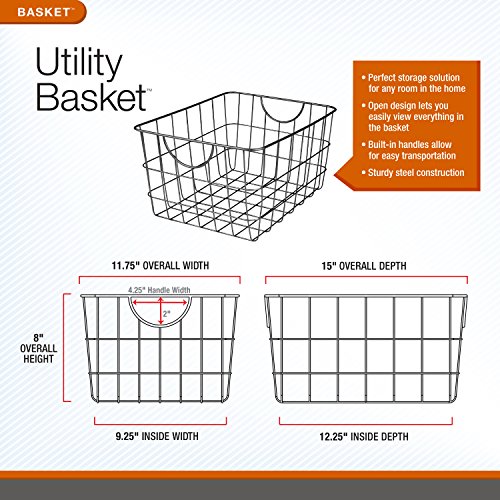 Utility Wire Baskets for Organizing - Sturdy Steel Metal Basket Storage Organizer Bin with Handle Open Wire Storage Baskets for Kitchen Pantry, Cabinets, Closet & Garage Shelves (Pack of 6) - view 2