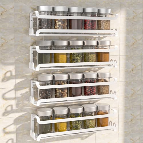 4 Pack Wall Mounted Spice Rack for Kitchen Cabinet,RV,Camper,White