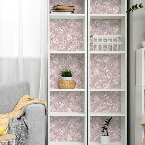 Cherry Blossom Pink Floral Wallpaper Peel and Stick Removable Flower Wallpaper 12"x118" Sticky Textured Floral Decorative Contact Paper for Cabinets Drawers Girls Bedroom Walls Vinyl Roll - view 3