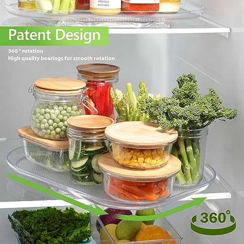 Transparent Refrigerator Turntable Organizer, 360° Rotating Countertop Condiment Beverage Rack, Rectangular Storage Tray for Kitchen Pantry (Large Size) - view 5