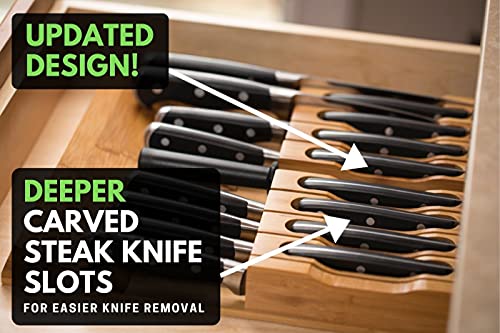 In-Drawer Bamboo Knife Block Holds 16 Knives (Not Included) Without Pointing Up PLUS a Slot for your Knife Sharpener! Knife Organizer Made from Quality Moso Bamboo - view 2
