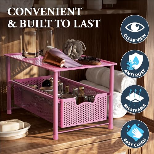 Stackable Under Sink Sliding Basket Drawer, Pink - view 5