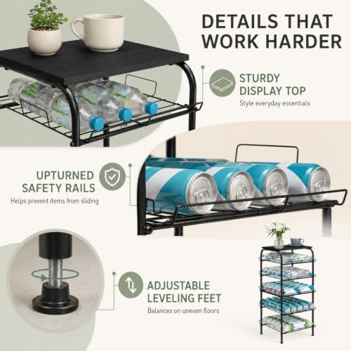5 Tier Water Bottle Storage Rack Vertical Freestanding Bottled Water Organizer Large Capacity Beverage Drink Soda Can Holder Stand for Kitchen Pantry Home Party Food Storage, Black - view 2