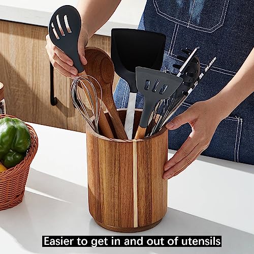 Acacia Wood Utensil Holder, 360° Rotating, Large Countertop Organizer, Farmhouse Kitchen Decor - view 5