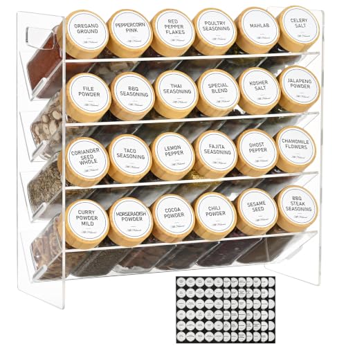4-Tier Acrylic Spice Rack Organizer with 24 Glass Spice Jars