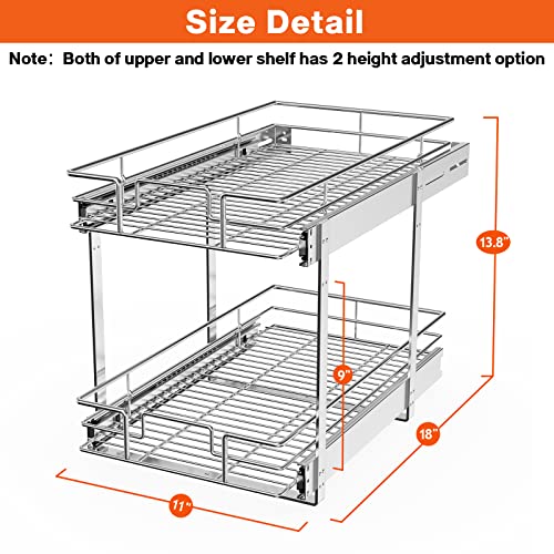 Individual Pull Out Cabinet Organizer (11" W x 18" D), 2 Tier Spice Rack Organizer for Cabinet, Slide Out Drawer Pantry Shelf Organization and Storage for Kitchen Bathroom - view 3