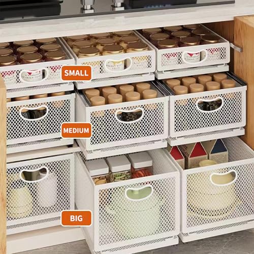 Sliding Cabinet Basket Organizer Drawer Self Adhesive Slide out Pantry Shelves Heavy Duty Carbon Steel Slide Cabinet Storage Basket with Handle for Bathroom Kitchen Home - view 4