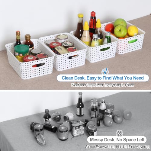 6-Pack Small Storage Baskets, Woven Plastic Basket, White - view 6