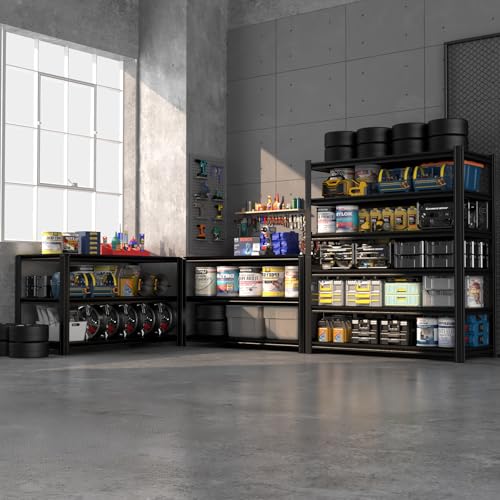 Extra Large/Big 55.12"W Father&I Industrial 6-Heavy-Dudy-Shelf-Rack Utility Tall Garage/Warehouse Shelving Metal/Steel Storage Shelves Unit/System Adjustable for Bin/Shed, 84"*55.12*24", Black - view 3
