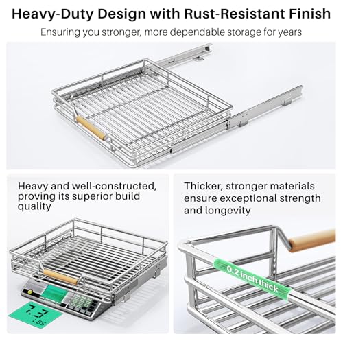 Pull out Cabinet Organizer, 18"W X 21"D, Heavy Duty Smooth Sliding Under Cabinet Shelves for Pots and Pans, Full-Extension Roll out Drawers, Slide out Organization for Home Kitchen Pantry - view 6