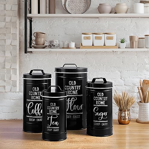Black Canisters Sets for the Kitchen, Airtight Kitchen Canisters for Countertop, Flour and Sugar Containers, Tea Coffee Sugar Canister Set, Black Kitchen Decor and Accessories, Set of 4 - view 4