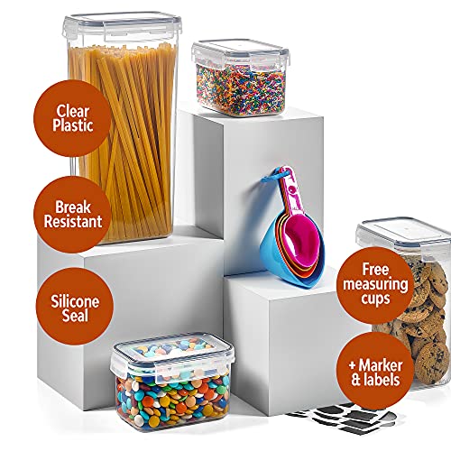 24 Pack Airtight Food Storage Container Set - BPA Free Clear Plastic Kitchen and Pantry Organization Canisters with Durable Lids for Cereal, Dry Food Flour & Sugar - Labels, Marker & Spoon Set - view 3