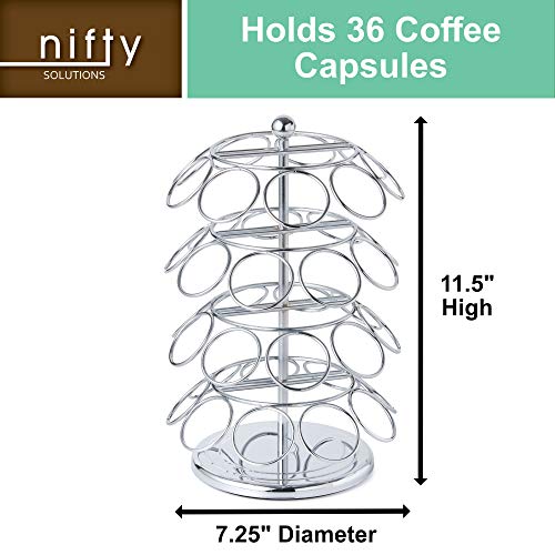 Nifty K Cup Holder – Compatible with K-Cups, Coffee Pod Carousel | 36 K Cup Holder, Spins 360-Degrees, Lazy Susan Platform, Modern Chrome Design, Home or Office Kitchen Counter Organizer - view 3