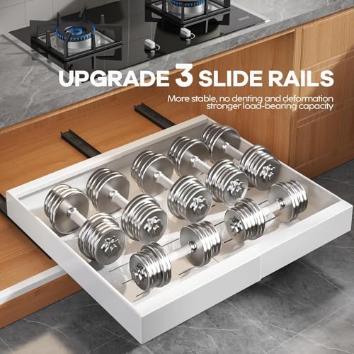 2 Pack Pull Out Cabinet Organizer for Wide Cabinets,Expandable 15.1"-26.3" Width,21" Deep Slide Out Drawers With Raising Pad for Framed Cabinets,3 Slide Rails,No Drill Roll Out Shelves,White - view 4