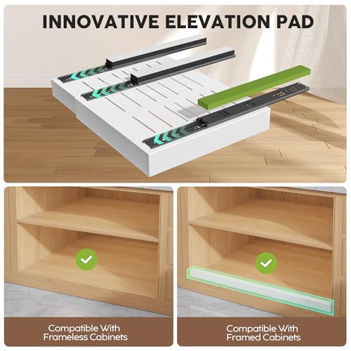 4Pack Expandable Pull Out Cabinet Organizer 21"Deep with Raising Pad for Framed Cabinets,Slide Out Drawers with 4pcs Divider Racks,Roll Out Shelves Adhesive,Adjustable Width 12.05"-20.4"White - view 2
