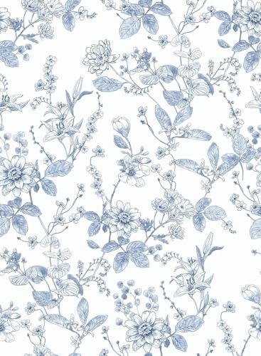 Light Blue Botanical Floral Shelf Liner Contact Paper Peel and Stick Botanical Floral Wallpaper for Walls Bahtroom Bedroom Kitchen Cabinets Dresser Drawer Furniture Arts Carfts Decal 17.7X117 Inches