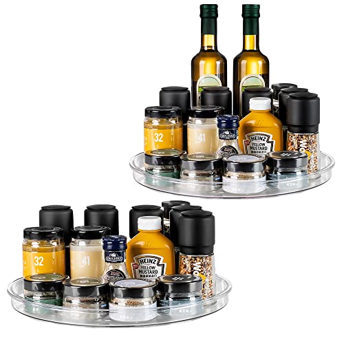 Large 13" Lazy Susan Cabinet Organizer, Non-Skid Lazy Susan Turntable Clear Lazy Susan Tray Storage Containers for Pantry, Kitchen, Countertop, Bathroom-2 Pack