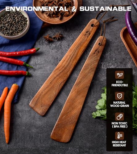 12" Teak Wooden Spatula for Cooking, 2Pcs Wood Turner Scraper for Cast Iron - view 2