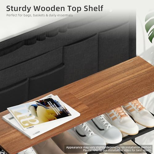 5 Tier Shoe Rack for Entryway, Metal Shoe Shelf with Storage Pocket and MDF Top Board, 16-20 Pairs Free Standing Shoes Organizer for Closet, Black - view 6