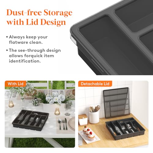 Silverware Organizer with Lid, Covered Utensil Tray, 12.6x11.8 - view 2
