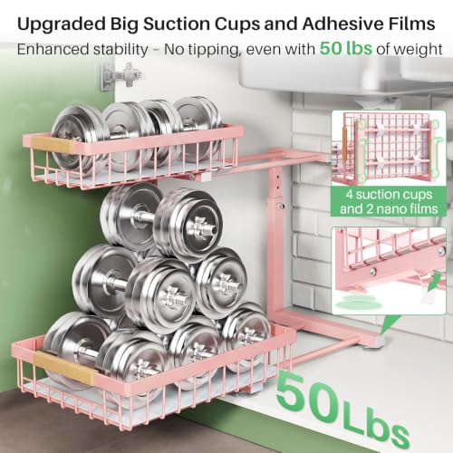 Under Sink Organizer, 2 Tier Under the Sink Storage, Slide out Pull out Cabinet Organizer Shelf, Metal Sliding Drawer for Kitchen Bathroom Pantry Closet Organization Rack, Pink, 2 Pack - view 6
