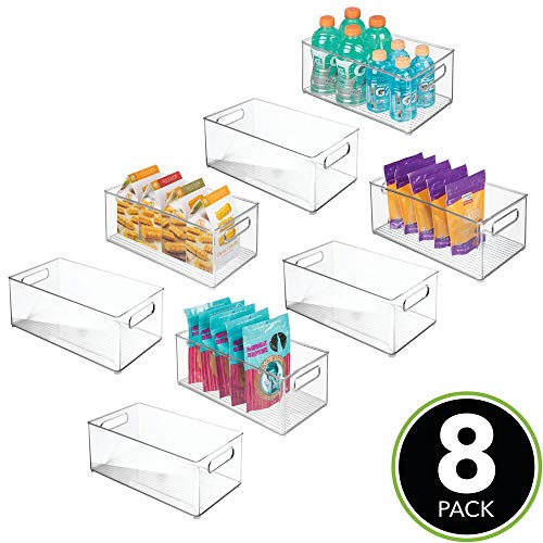 Deep Plastic Kitchen Storage Organizer Container Bin for Pantry, Cabinet, Cupboard, Shelves, Fridge, or Freezer - Holds Dry Goods, Sauces, Condiments, Drinks, Ligne Collection, 8 Pack, Clear - view 2