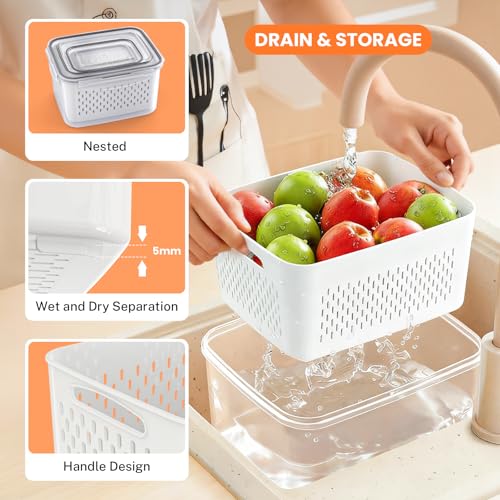 8 Pieces Fruit Storage Containers for Fridge with Lids and Strainer - view 3