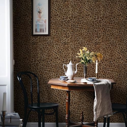 Upgraded 3D Faux Fur Leopard Print Wallpaper 17.3"x80" Removable Peel and Stick Contact Paper, Brown & Black Cheetah Animal Print, Renter Friendly Wall Decor for Bedroom, Bathroom, Closet - view 3