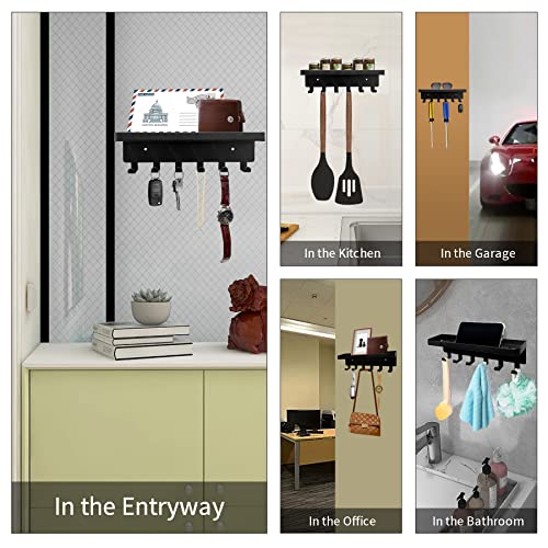 Key Holder for Wall Key Hooks with Tray and 6 Hooks, Wall Mounted Key Holder for Hallway, Key Rack with Shelf for Mail Storage (Black) - view 6