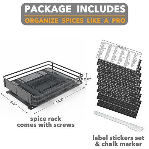Pull Out Spice Rack Organizer for Cabinet, Heavy Duty Slide Out Seasoning Kitchen Organizer, Cabinet Organizer, with Labels and Chalk Marker, 8.5" W x10.75 D x2.5 H, 1 Drawer 1-Tier - view 6