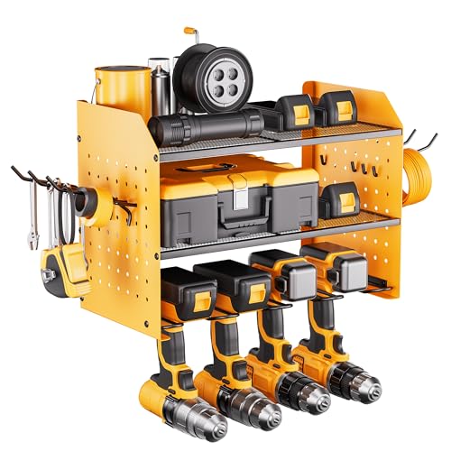 Power Tool Organizer Wall Mount, 3-Layer Drill Rack, Yellow