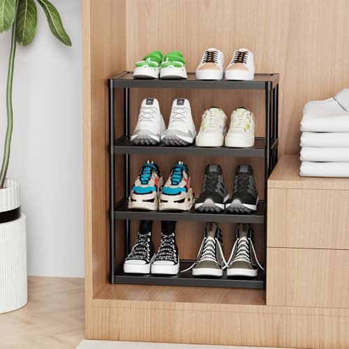 4 Tier Double Row Small Shoe Rack, Slim Plastic Shoes Stand - view 6