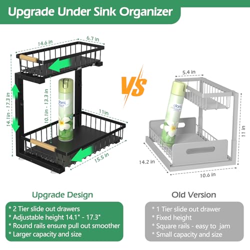 Under Sink Organizer 2 Packs, Pull Out Kitchen Sink Organizer, 2 Tier Slide Out Kitchen Organizers and Storage Bathroom Under Cabinet Storage Shelf, Black - view 6