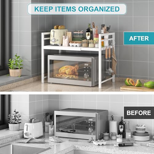 Expandable Microwave Stand Kitchen Countertop Organizer, White - view 6