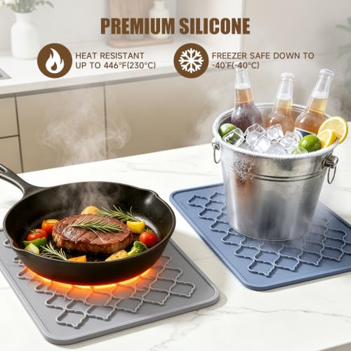 2 Pack Silicone Dish Drying Mat for Kitchen Counter Shower Caddy Rack Meal Prep Refrigerator Liners Essentials Dining Place Mats Sink Storage Vanity Trays Dryer Drainers Items Women Gifts - view 3