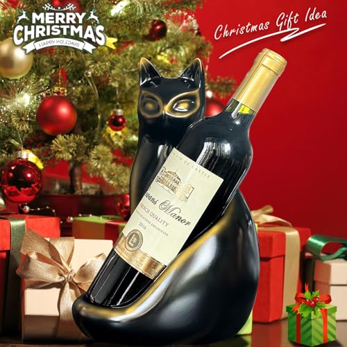 Cat Wine Bottle Holder Decorative, Tabletop Wine Racks Countertop, Cat Decor Wine Stand Gifts for Wine Lovers Women, Water Bottle Organizer for Cabinet, Black Wine Rack - view 3