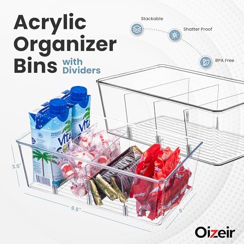 Clear Pantry Organizer Bins 8-Pack - Fridge Organizer with 3 Removable Dividers, Ideal for Kitchen, Pantry, Refrigerator, Freezer, and Snack Storage - view 2
