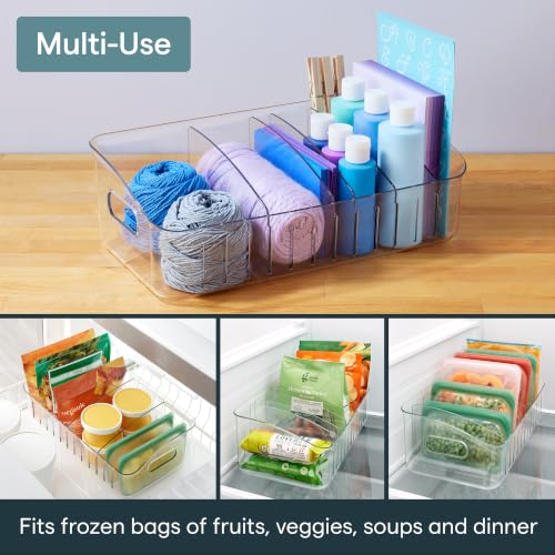 FreezeUp Freezer Bin 15", BPA-Free Clear Fridge Organizer with Adjustable Dividers and Handles for Frozen Food and Leftovers - view 6