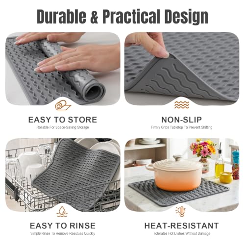 2 Pack Silicone Dish Drying Mat for Kitchen Counter Shower Caddy Rack Waterproof Under Sink Placemats Trivets Coffee Bar Accessories Utensil Holder Essentials Home Dining Decor Must Haves 2026 - view 6
