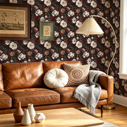 Dark Red Vintage Floral Peel and Stick Wallpaper 17.5" x 118" - view 3