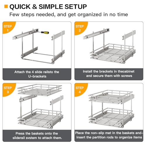 2-Tier Kitchen Cabinet,Pull Out Cabinet Organizer,Shelf and Drawer Organizer Slide Out Pantry Storaqe Basket in Multiple Sizes (12" W x21 D) - view 5