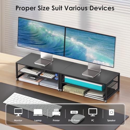 2-Tier Computer Monitor Stand Riser, Printer & Laptop Stand, Office Desk Accessories, Workspace Desk Organizer for Home Office Supplies, Black - view 3