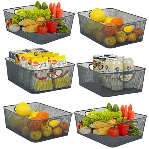 Wire Storage Baskets - 6 Pack Metal Mesh Organizers for Kitchen, Laundry, Garage, Fridge & Bathroom - Gray - view 4